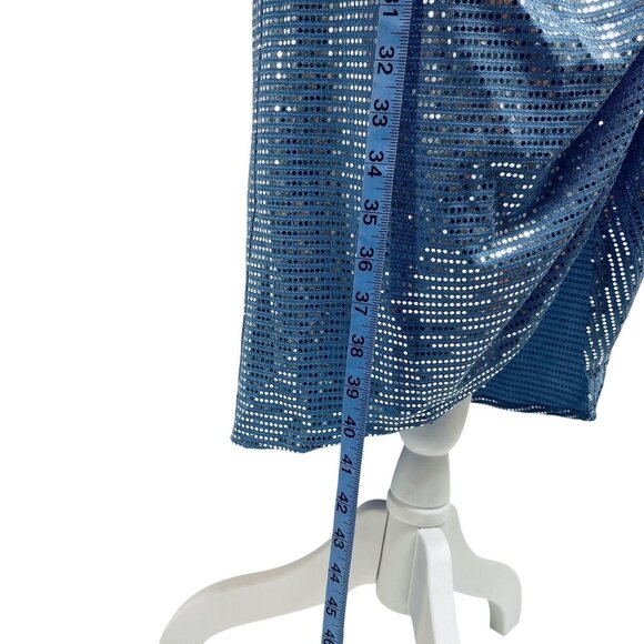 Aidan By Adrianna Papell Blue Sequin Ruched Midi party Dress Size 10 - Picture 11 of 11